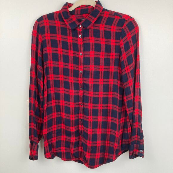 Banana Republic Womens S Dillon Blue & Red Plaid Shirt Cabin Grunge Gorpcore - Picture 2 of 11